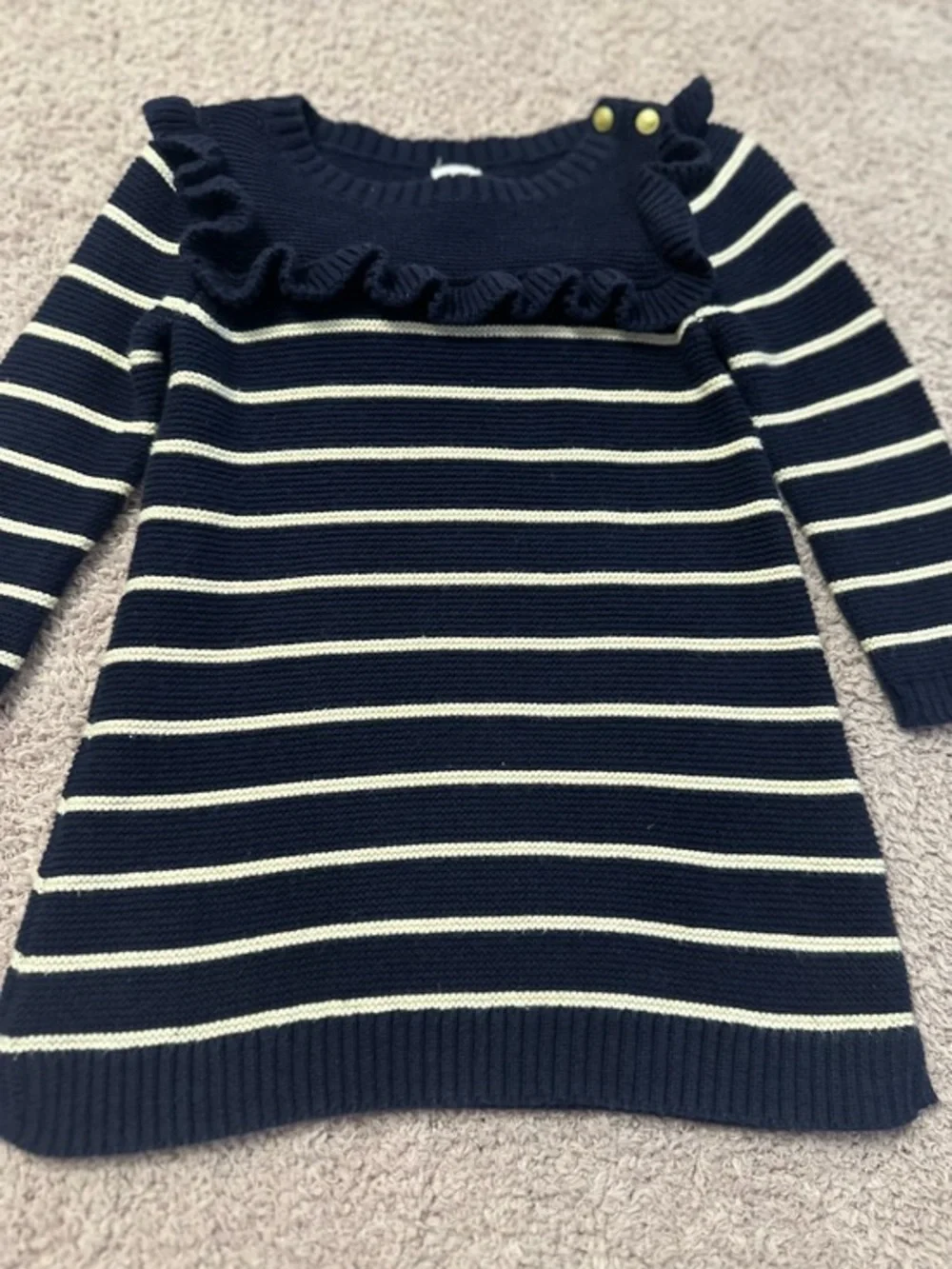 Baby Gap Navy Striped Knit Sweater Dress Ruffle 12-18M